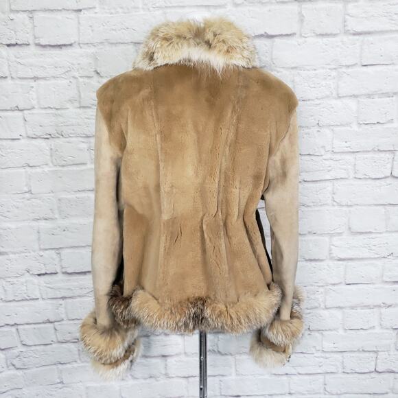 Karen Rizzi Brown Mink Fur Coat Suede Sleeves Drawstring Waist Fits a S/M - Picture 5 of 12